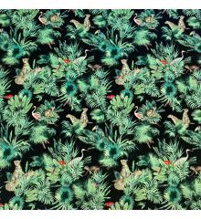 Tropical Digital Printed Plush Velvet Upholstery Fabric- Amazon -Black-1 Metre
