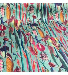Tropical Digital Printed Plush Velvet Curtain Upholstery Fabric - Botanical Garden - Duck Egg