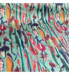 Tropical Digital Printed Plush Velvet Curtain Upholstery Fabric - Botanical-Duck Egg-1 Metre