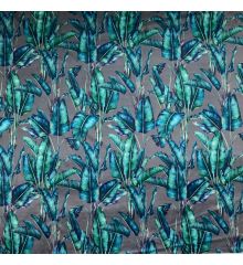 Tropical Digital Printed Plush Velvet Curtain Upholstery Fabric - Paradise Grey