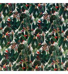 Tropical Digital Printed Plush Velvet Curtain Upholstery Fabric - Rain Forest - Natural