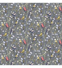 Tweety Half Panama Cotton Curtain Fabric-Charcoal