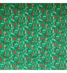 Christmas Polycotton Fabric - Christmas Woodland Animals-Green
