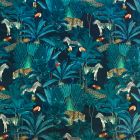 Tropical Digital Printed Plush Velvet Curtain Upholstery Fabric - Royal Palm Midnight
